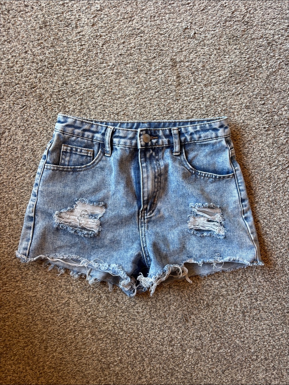 SHEIN Light Wash Distressed Denim Shorts